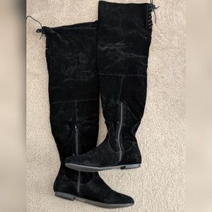 Black thigh high flat boots